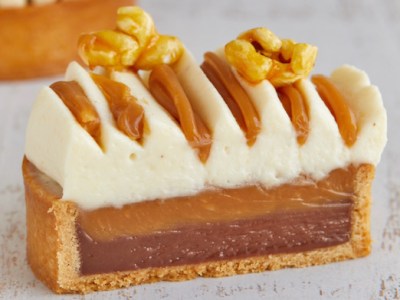 Tarte caramel et chocolat au lait et pop&nbsp;corn